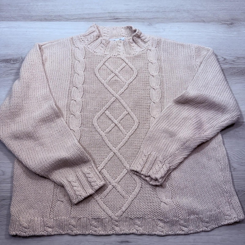 Vintage Willow Bay Cable Knit Mock Neck Sweater  L Y2K Cottagecore Ramie Cotton